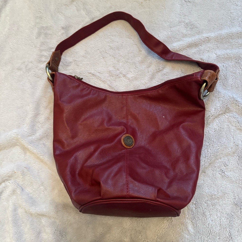 Vintage Capezio Burgundy Zip Top Shoulder Hobo Bag 1980s Taiwan